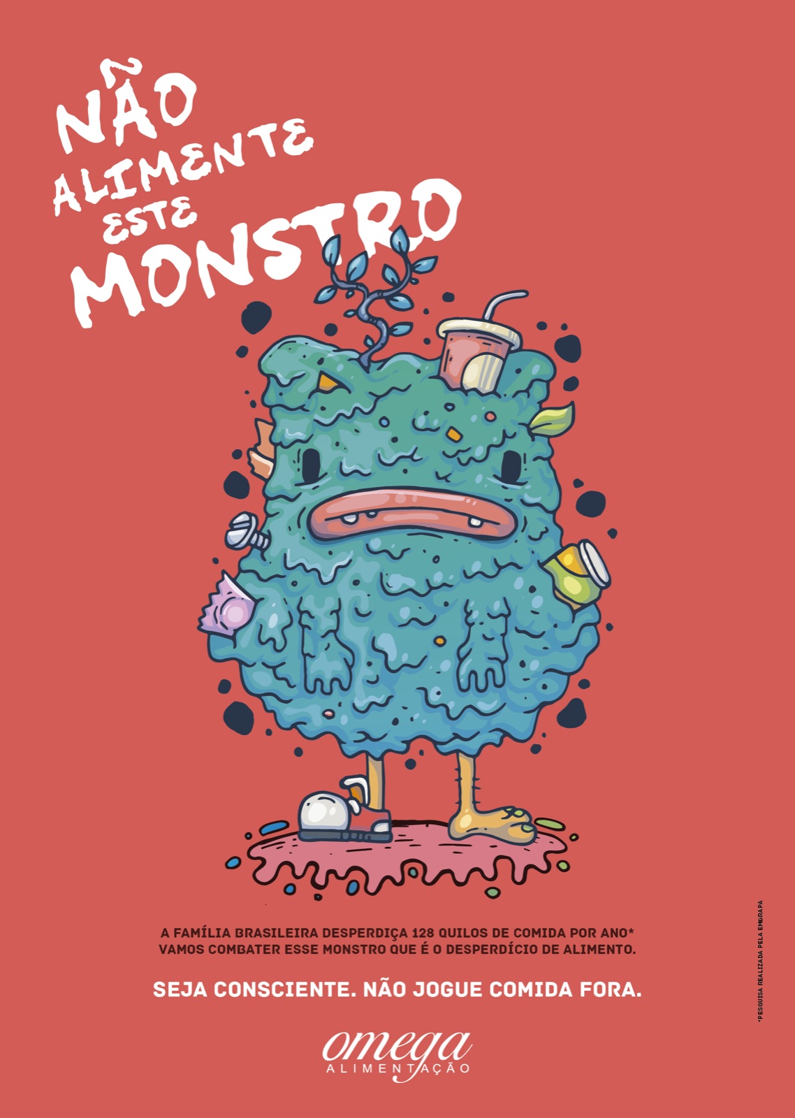 Teal trash monster poster from the Don't Feed This Monster campaign