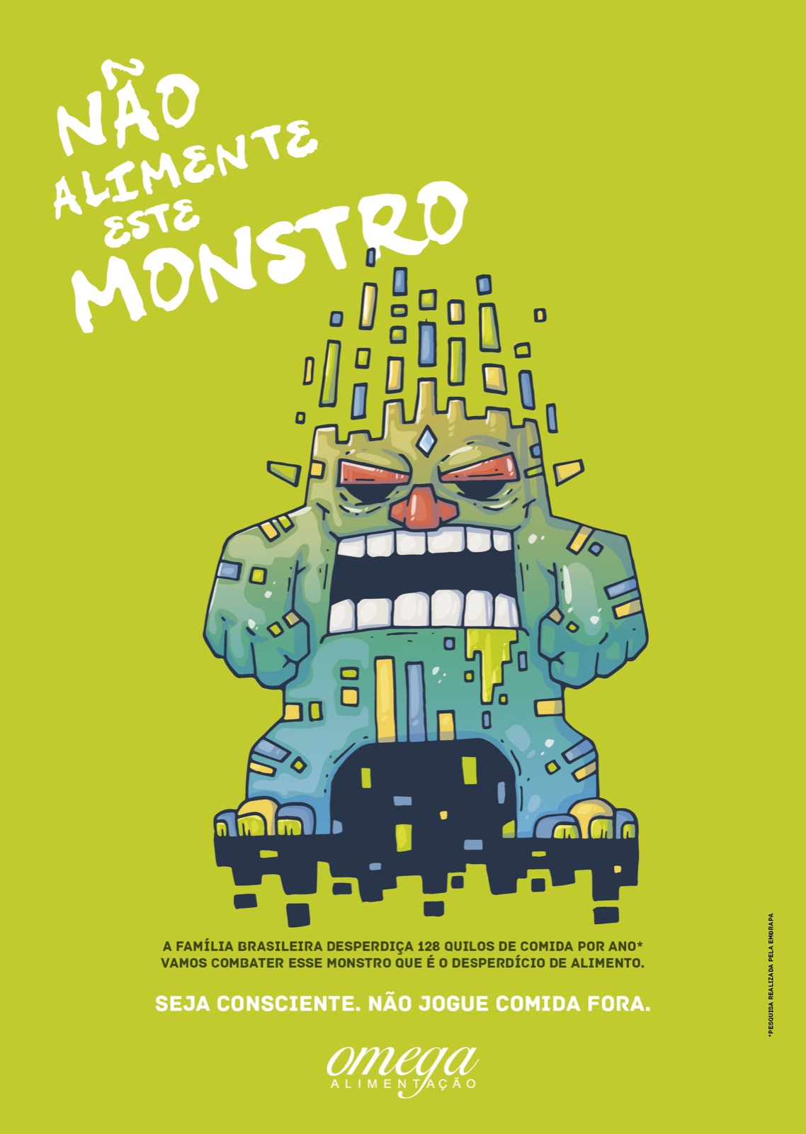 Green robot monster poster from the Don't Feed This Monster campaign