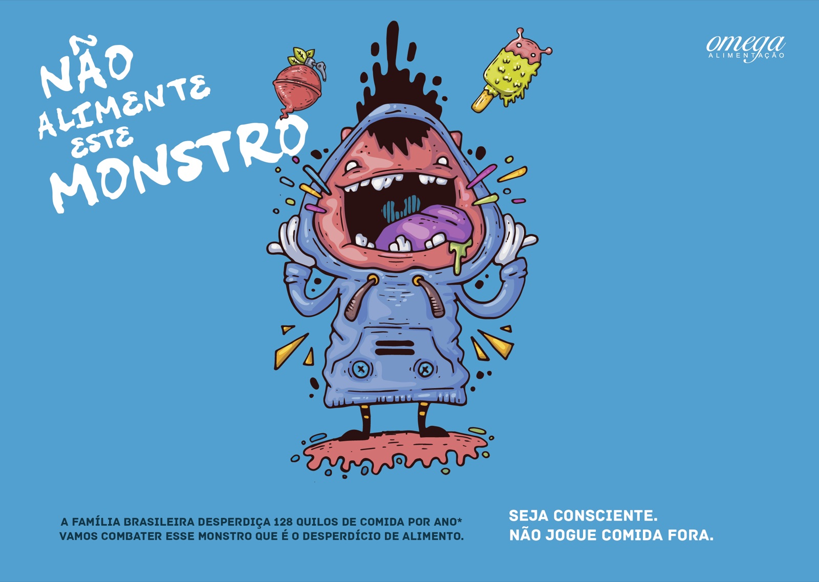 Blue hooded monster placemat from the Don't Feed This Monster campaign