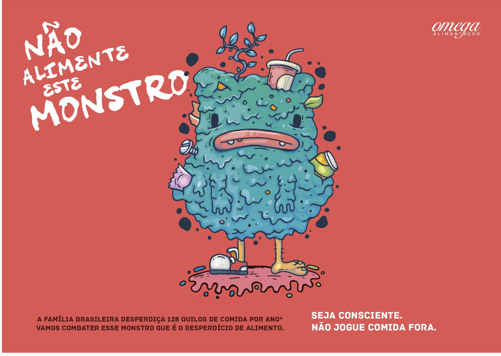 Teal trash monster placemat from the Don't Feed This Monster campaign