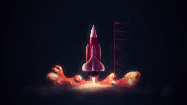 Animated rocket launching over flames